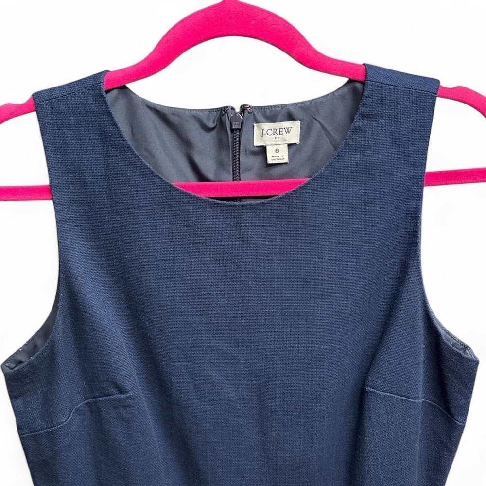 J.CREW size 8 Blue Solid Knit Y2K Sheath Dress Women's Sleeveless Lined Buttons - Picture 2 of 8